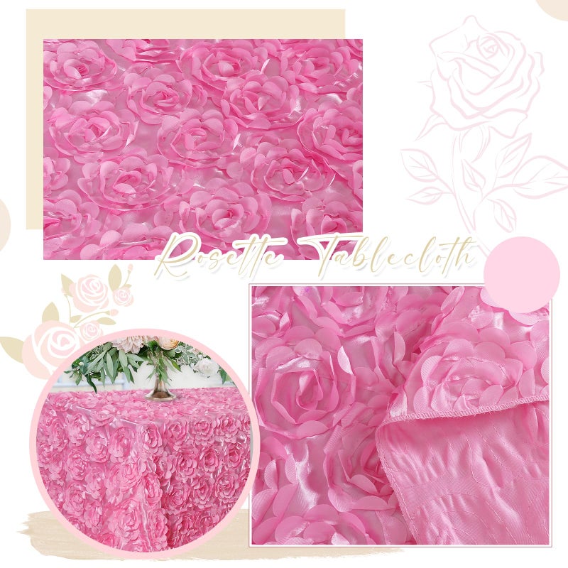 Fanqisi Pink Rosette Tablecloths 90 x 132 Inches Baby Shower Decorations for Girls Birthday Party Dinner Cake Table Top Decor - Image 3
